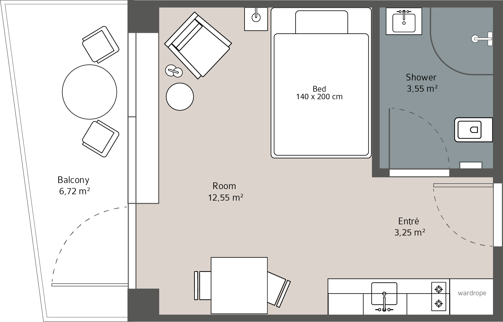 1-room apartment two guests