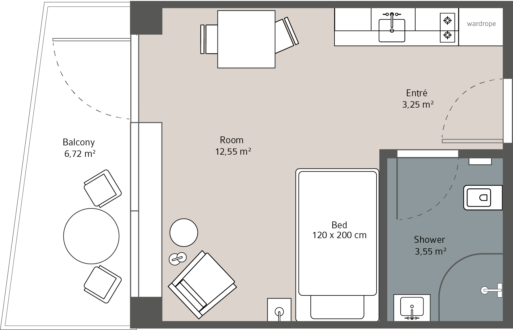 1-room apartment with balcony