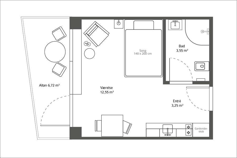 1-værelses lejlighed på 24,3 m² (brutto) beliggende på 2. sal